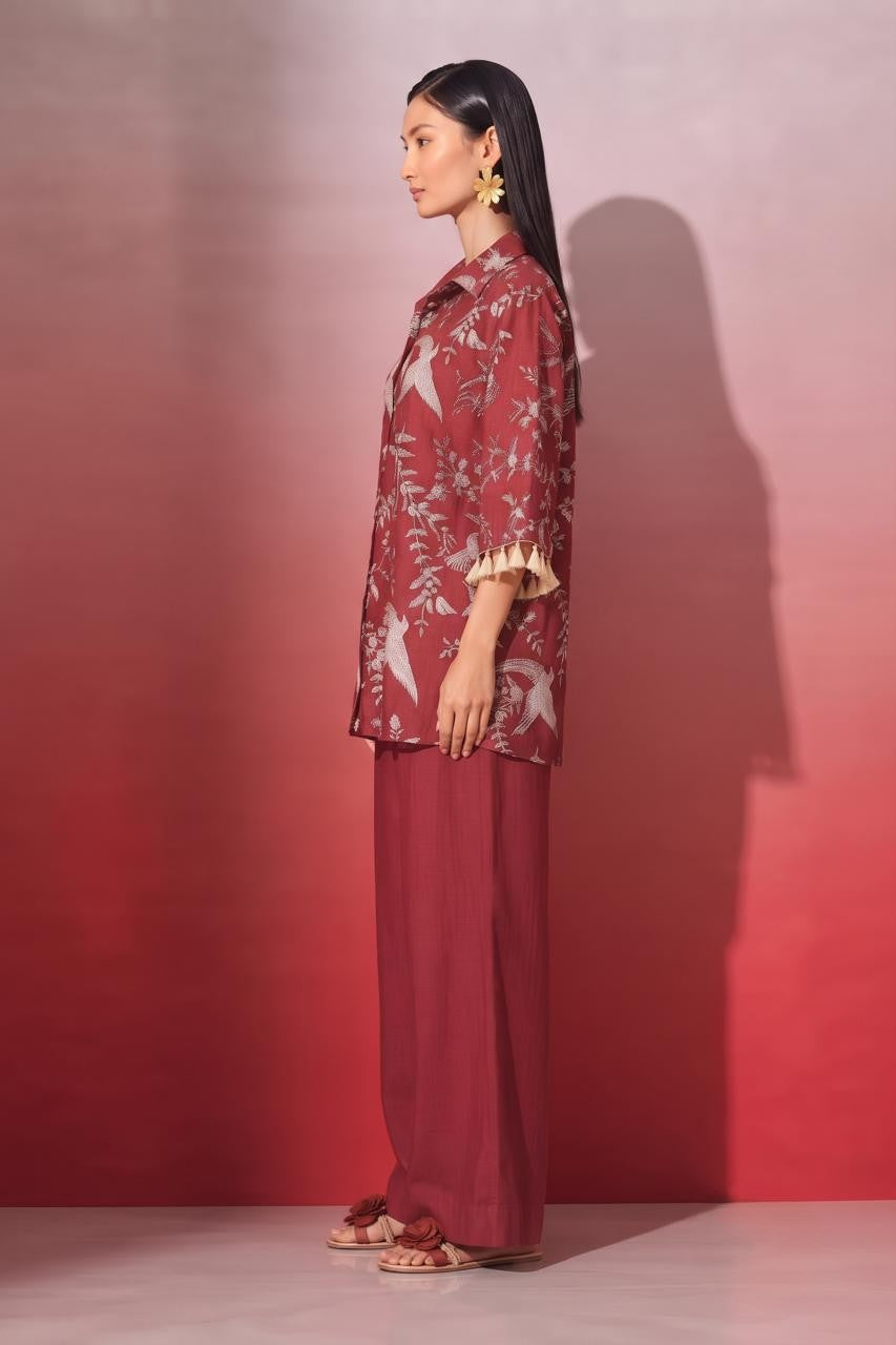 Embroidered Mul Chanderi Co-Ord Set With Lining