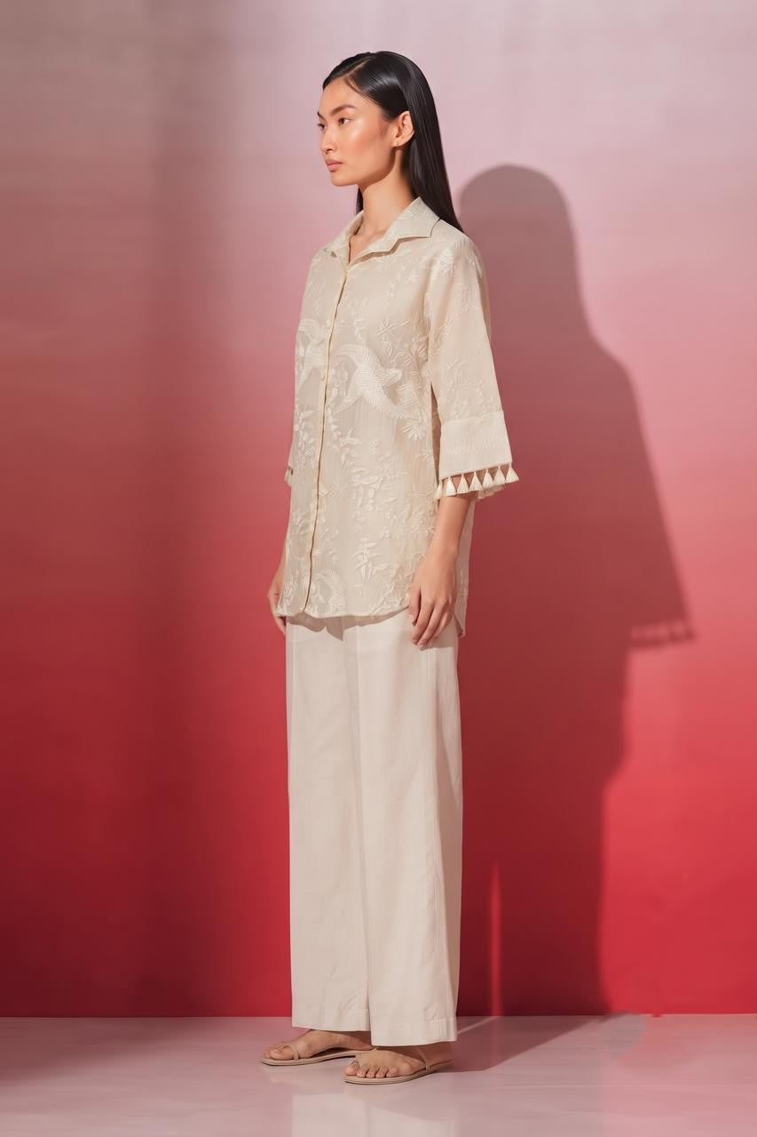Embroidered Mul Chanderi Co-Ord Set With Lining