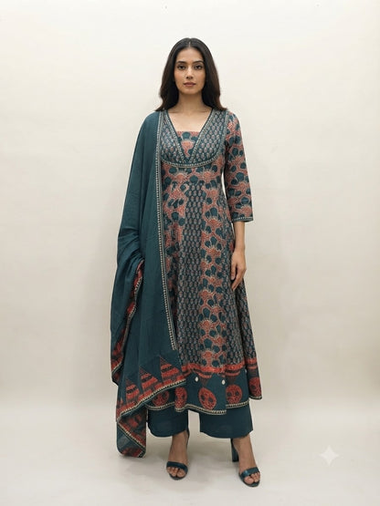Pure Cotton  Three Piece Anarkali Dupatta Set