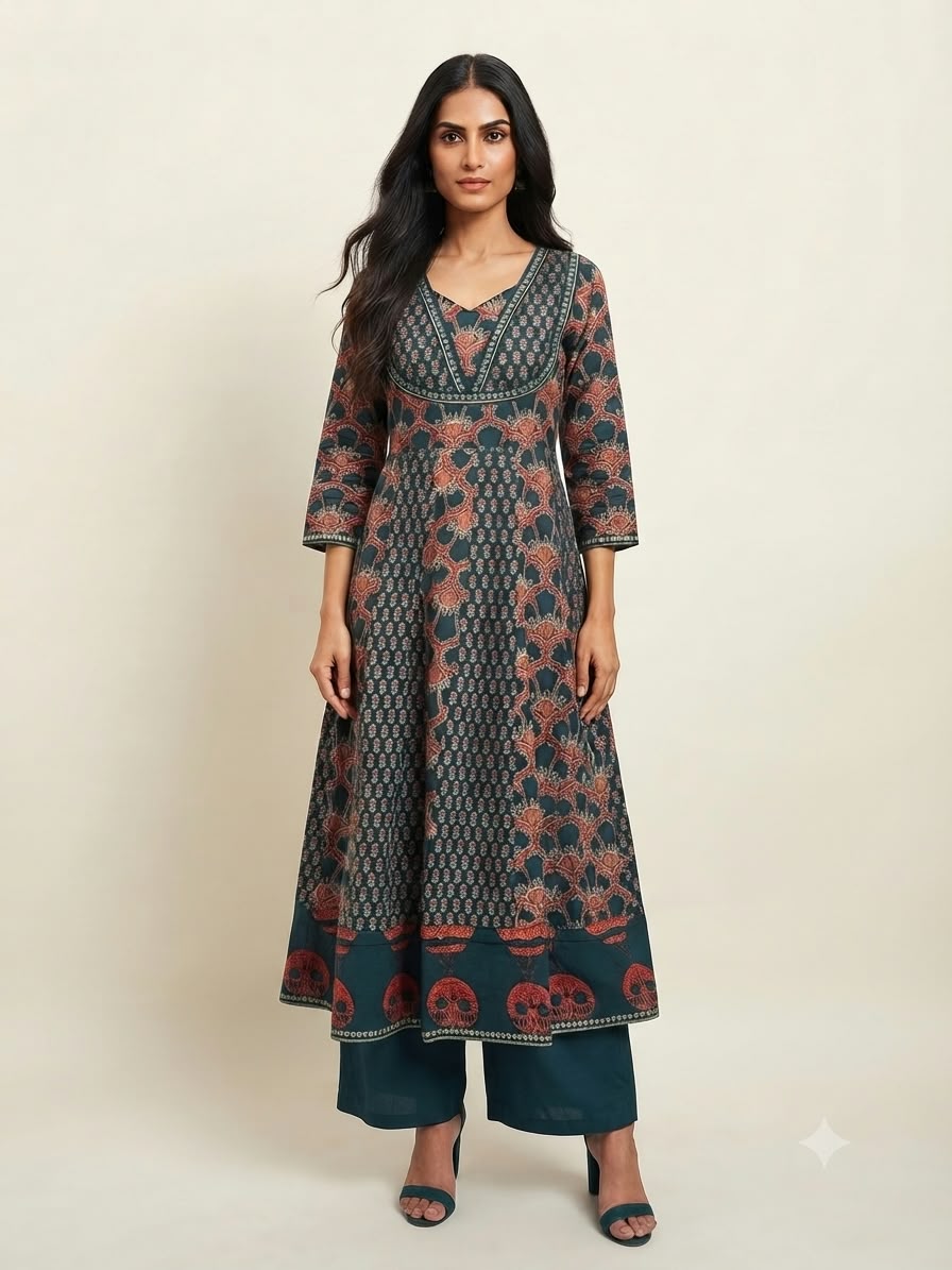 Pure Cotton  Three Piece Anarkali Dupatta Set