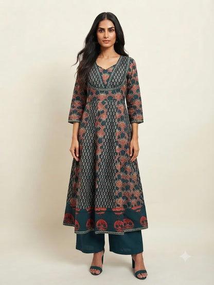 Pure Cotton  Three Piece Anarkali Dupatta Set
