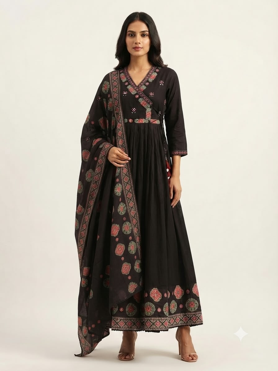 Pure Cotton  Three Piece Anarkali Dupatta Set