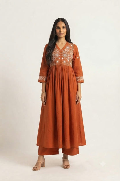 Pure Cotton  Three Piece Anarkali Dupatta Set