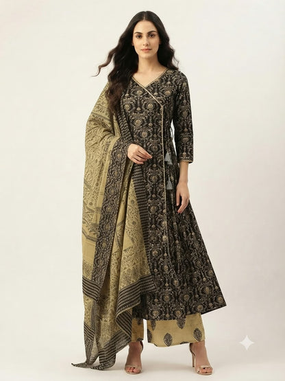 Pure Cotton  Three Piece Anarkali Dupatta Set