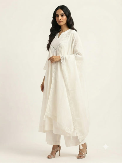 Pure Mul Chanderi Three Piece Anarkali Dupatta Set