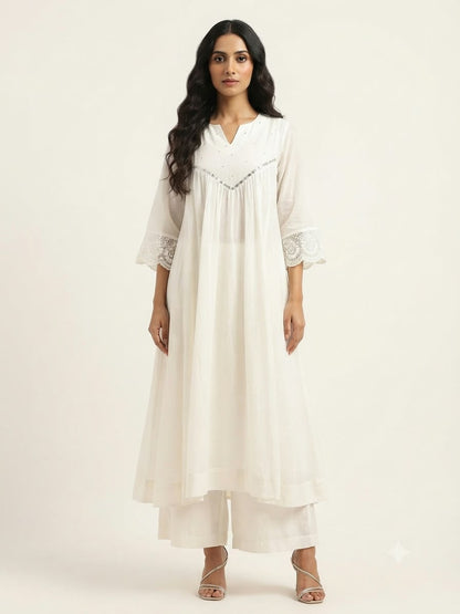 Pure Mul Chanderi Three Piece Anarkali Dupatta Set