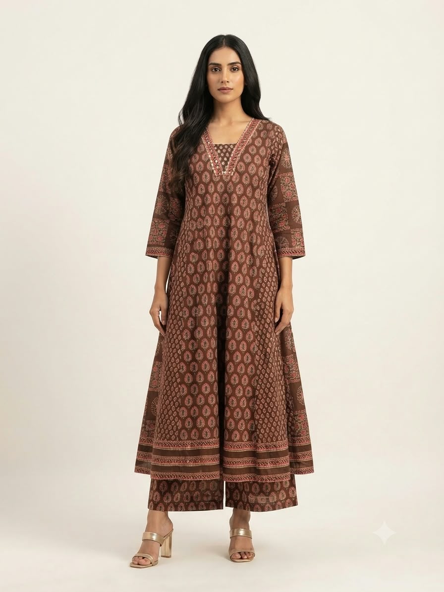 Pure Cotton  Three Piece Anarkali Dupatta Set