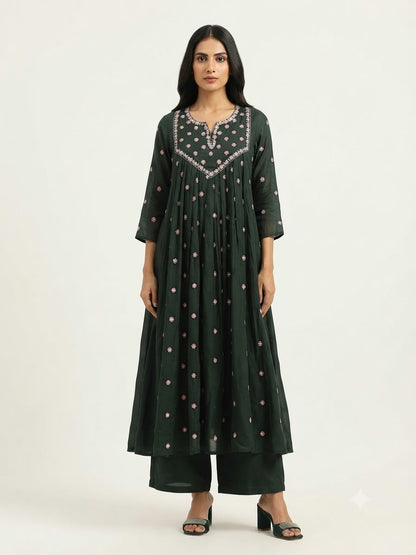 Pure Mul Cottom  Three Piece Anarkali Dupatta Set