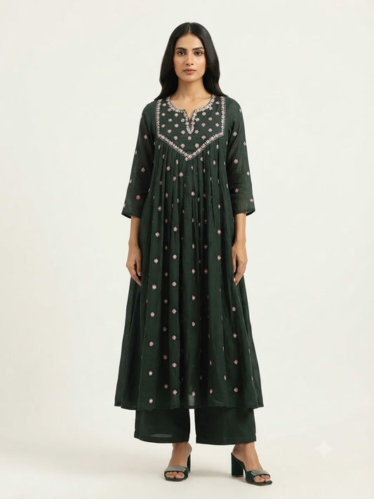 Pure Mul Cottom  Three Piece Anarkali Dupatta Set