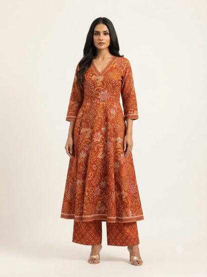 Pure Cotton  Three Piece Anarkali Dupatta Set