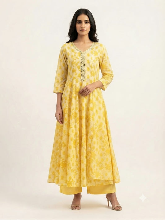 Pure  Mul Cotton  Three Piece Anarkali Dupatta Set