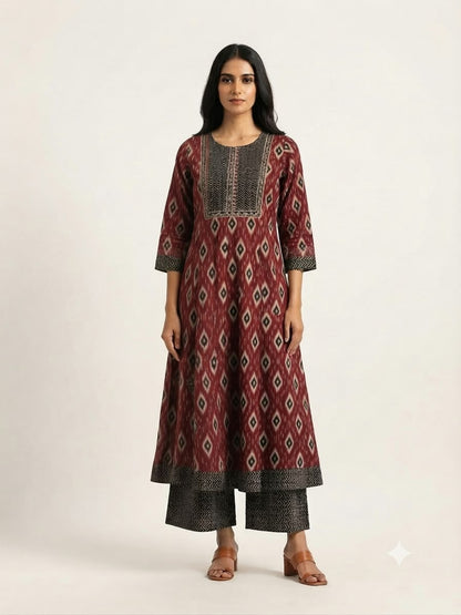 Pure Cotton  Three Piece Anarkali Dupatta Set