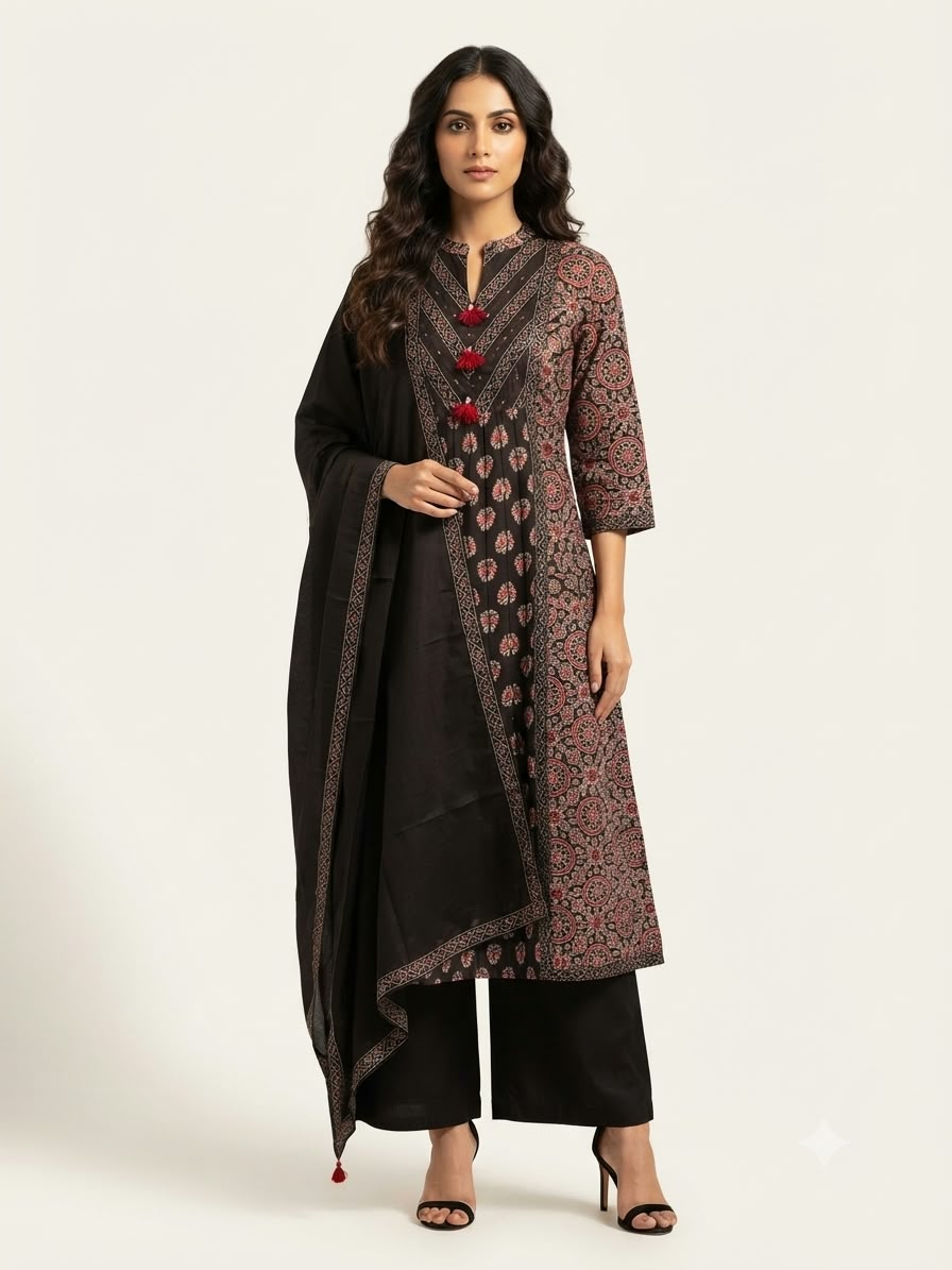 Pure Cotton  Three Piece Anarkali Dupatta Set