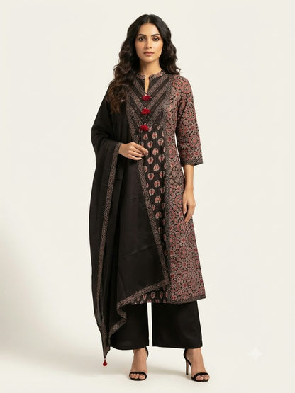 Pure Cotton  Three Piece Anarkali Dupatta Set