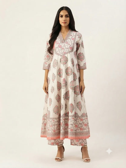 Pure Cotton  Three Piece Anarkali Dupatta Set