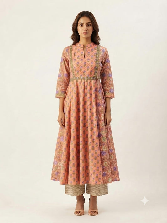 Pure Cotton  Three Piece Anarkali Dupatta Set