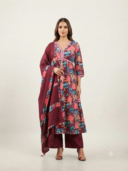 Pure Cotton Three Piece Dupatta Set