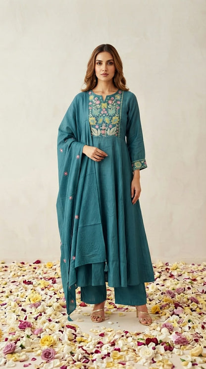 Pure Banras Mul Chanderi Dupatta Set