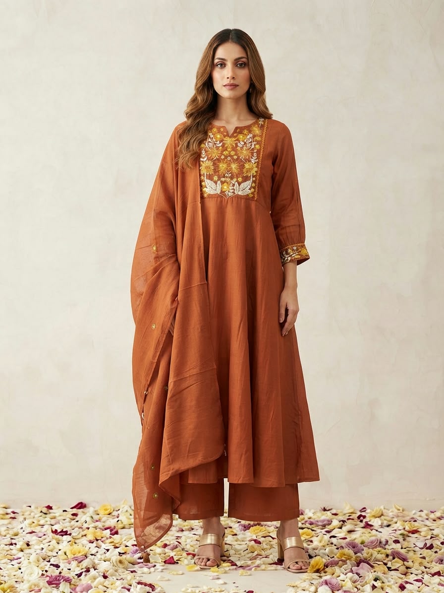 Pure Banras Mul Chanderi Dupatta Set