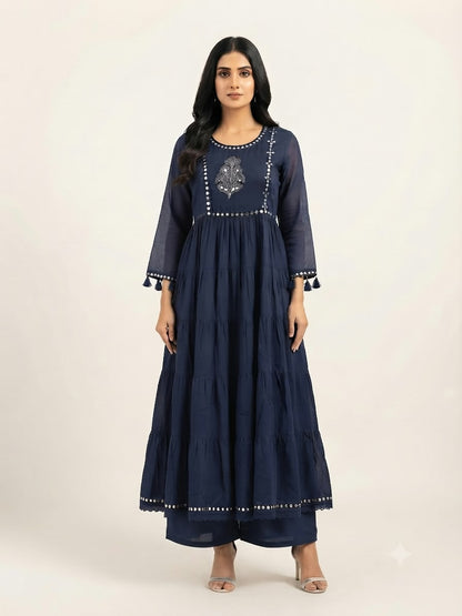 Pure  Mul Cotton Three Piece Anarkali Dupatta Set