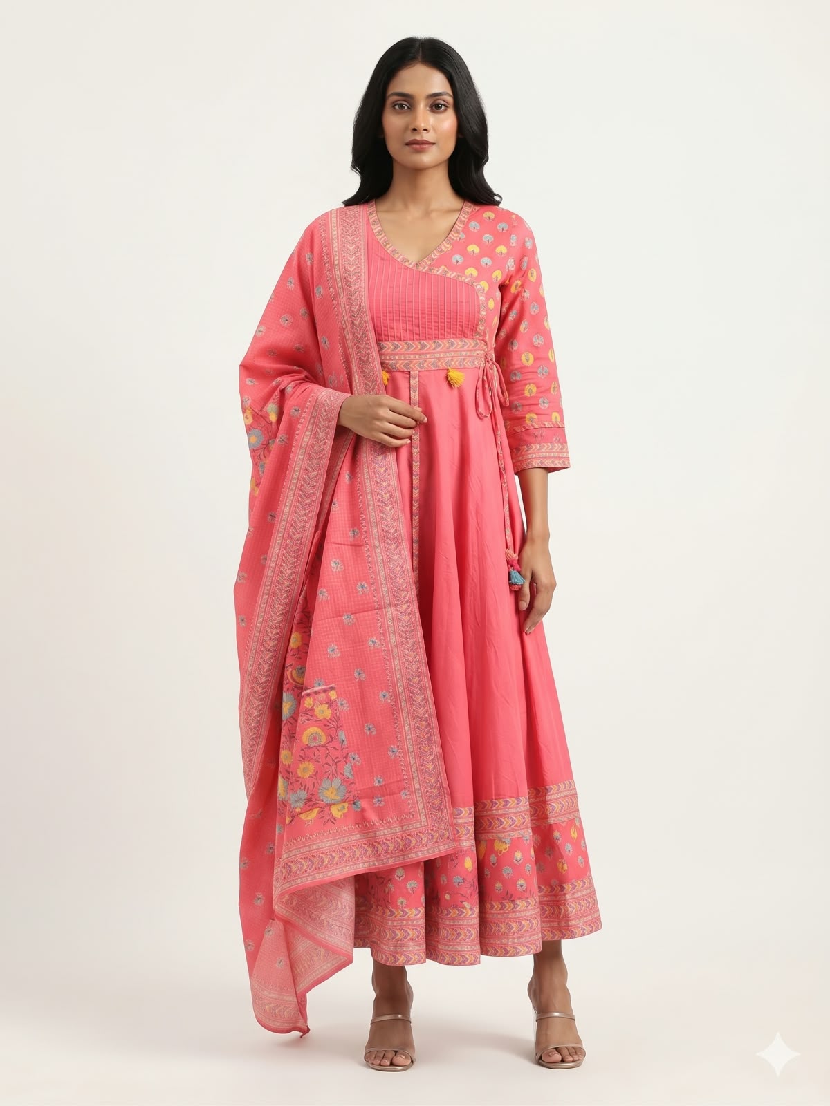 Pure Cotton Three Piece Anarkali Dupatta Set