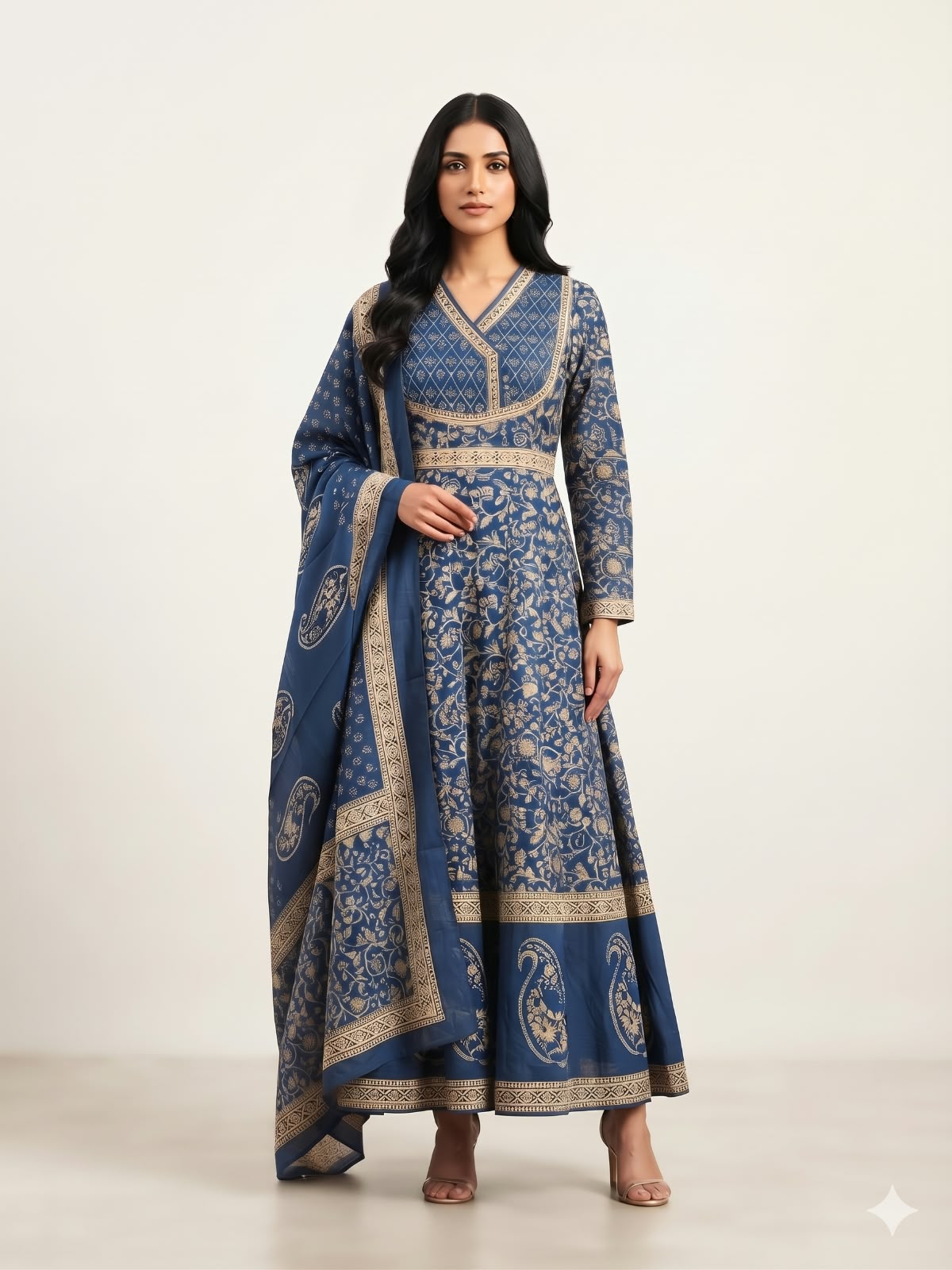 Pure Cotton Three Piece Anarkali Dupatta Set