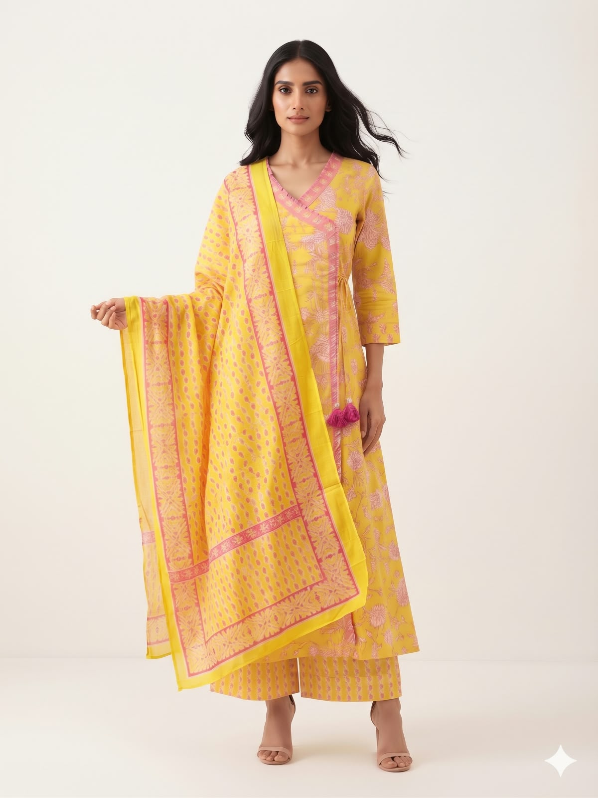 Pure Cotton Three Piece Anarkali Dupatta Set
