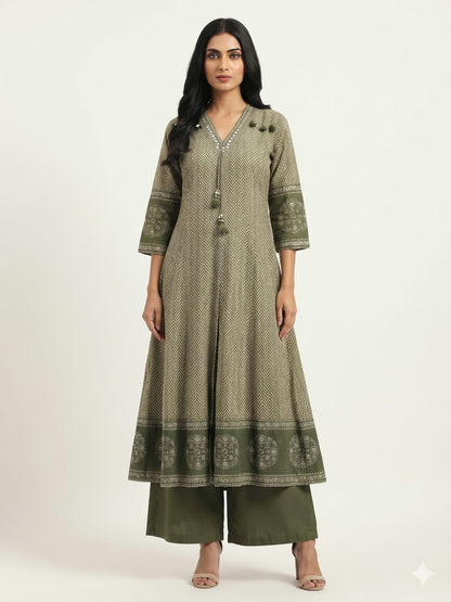 Pure Cotton Three Piece Anarkali Dupatta Set