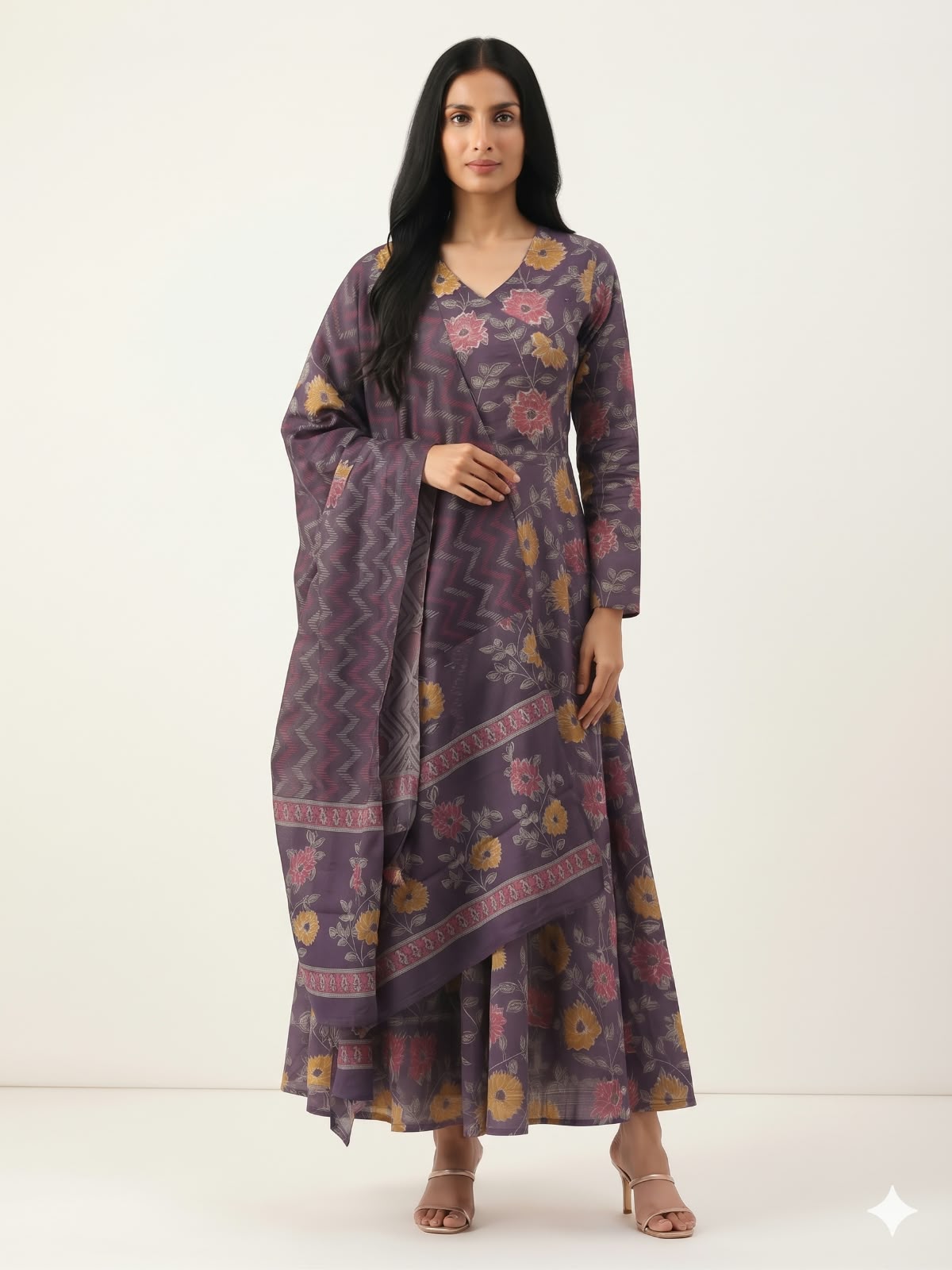 Pure Cotton Three Piece Anarkali Dupatta Set