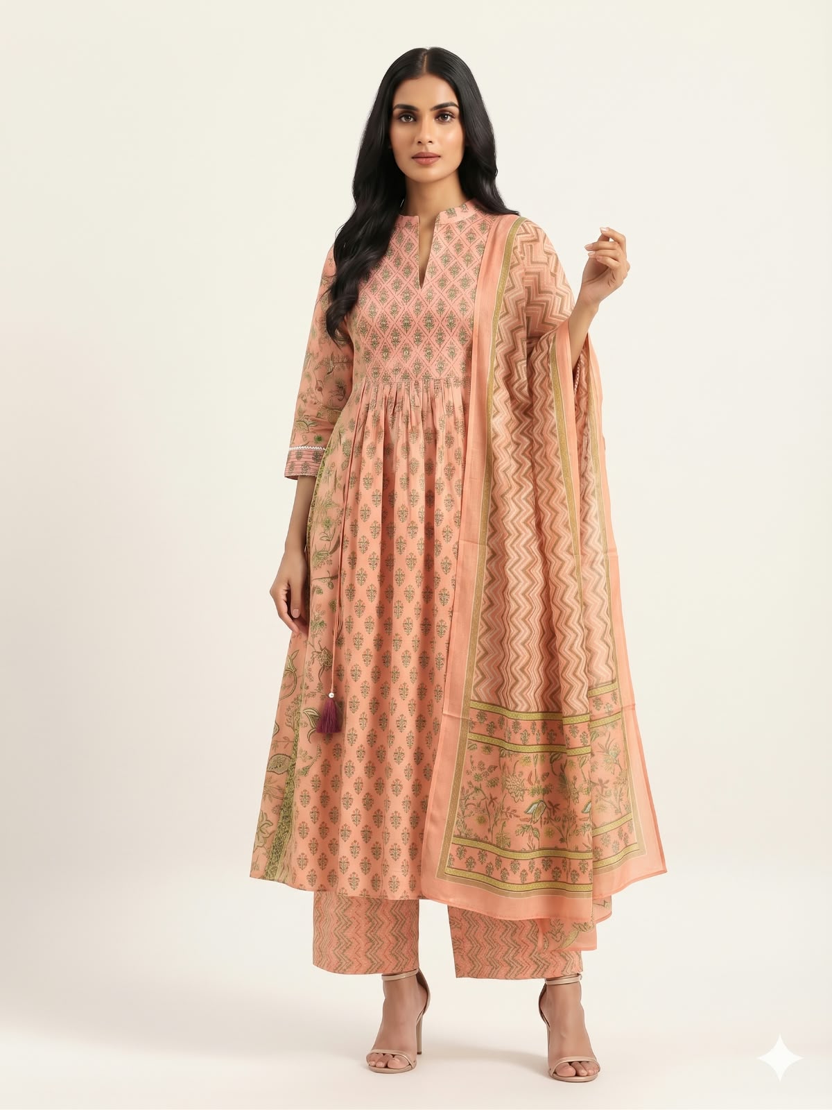 Pure Cotton Three Piece Anarkali Dupatta Set