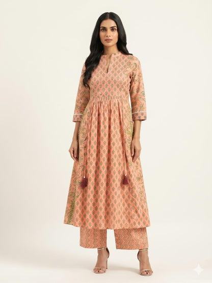 Pure Cotton Three Piece Anarkali Dupatta Set