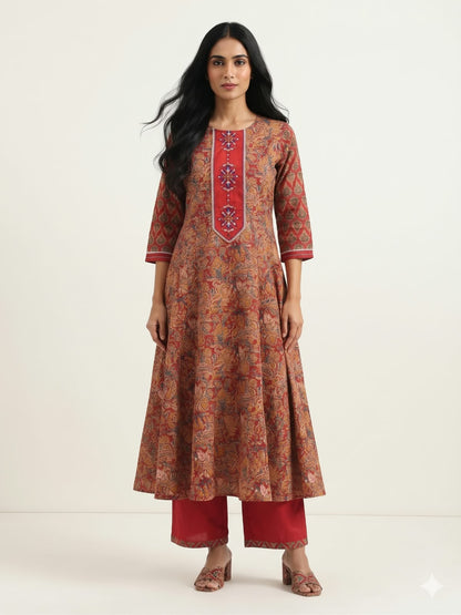 Pure Cotton Three Piece Anarkali Dupatta Set