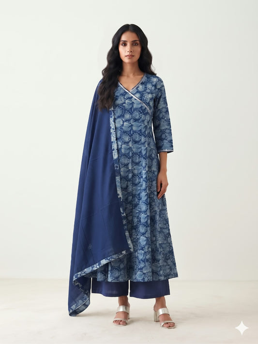 Pure Cotton Three Piece Anarkali Dupatta Set