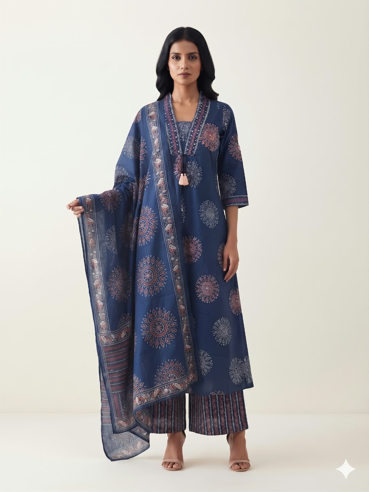 Pure Cotton Three Piece Anarkali Dupatta Set