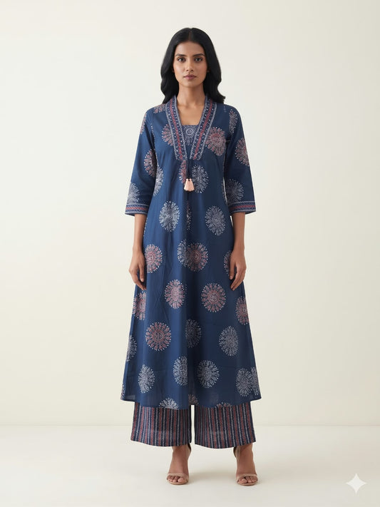 Pure Cotton Three Piece Anarkali Dupatta Set