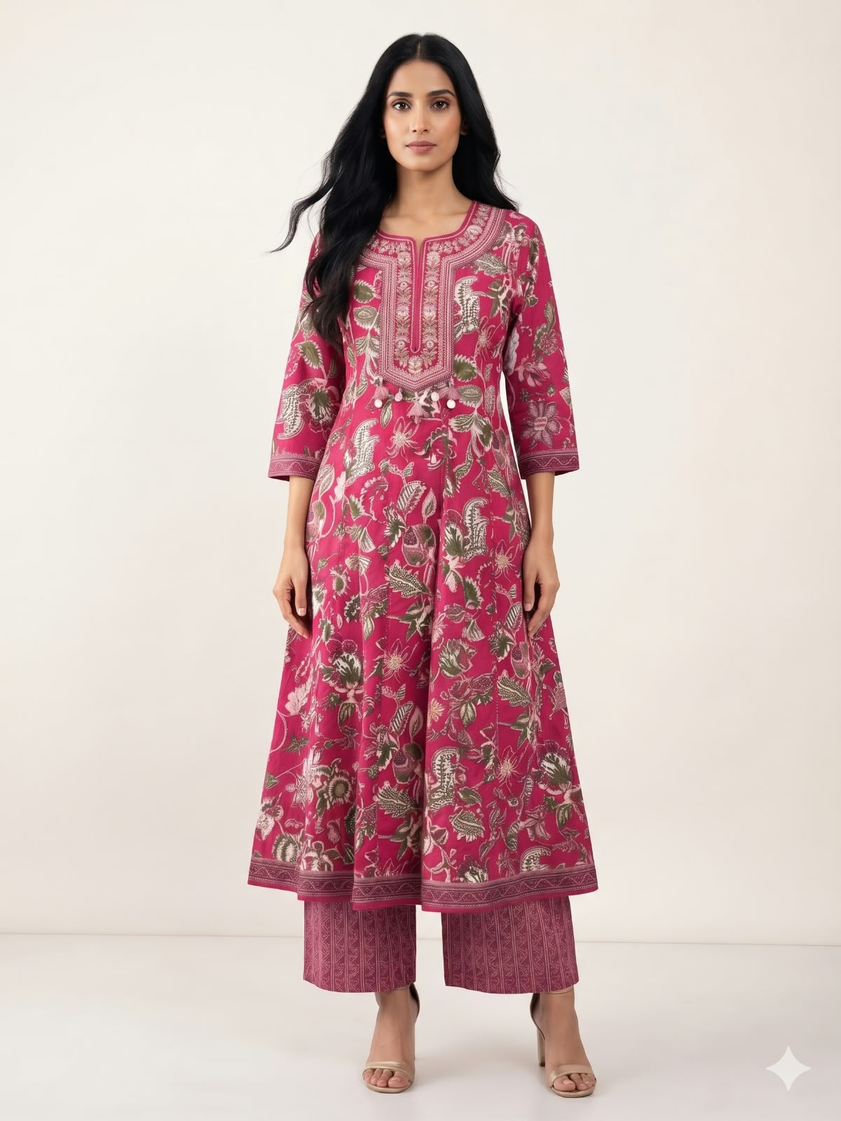 Pure Cotton Three Piece Anarkali Dupatta Set