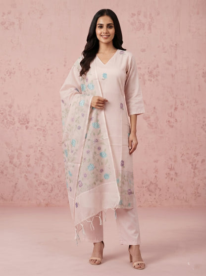 Pure Kota Doria Three Piece Dupatta Set With Inner  KD069