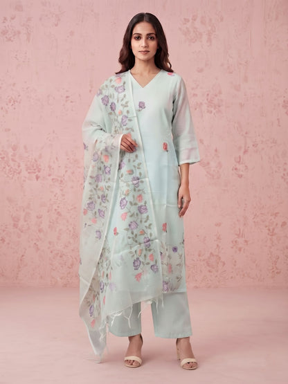 Pure Kota Doria Three Piece Dupatta Set With Inner  KD069