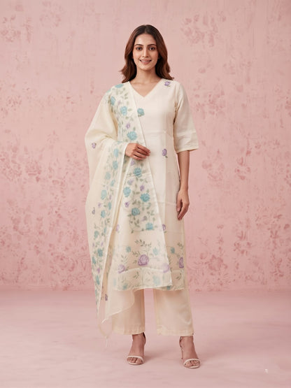 Pure Kota Doria Three Piece Dupatta Set With Inner  KD069