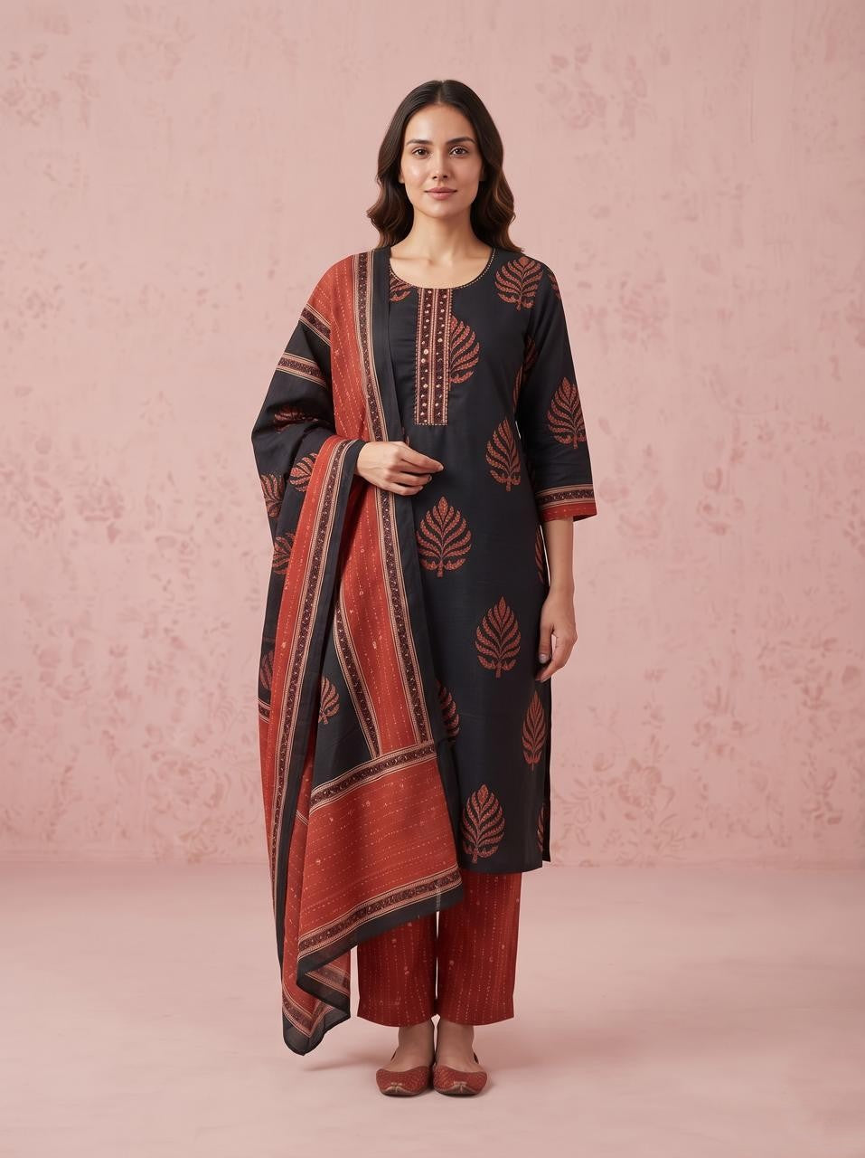 Pure Cotton Dupatta Set In Plus Size CS0399