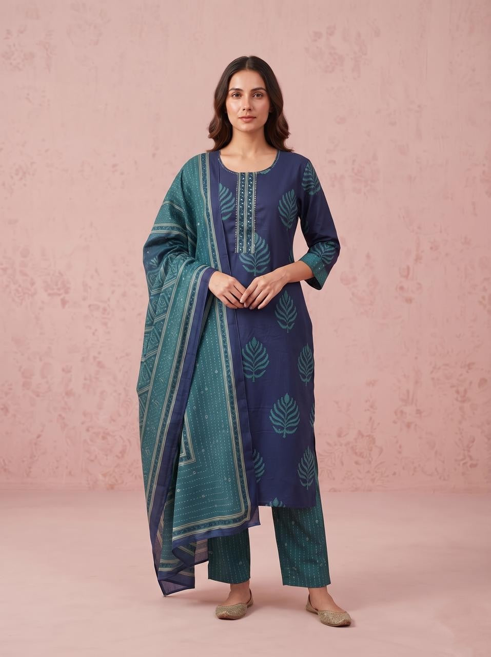 Pure Cotton Dupatta Set In Plus Size CS0399