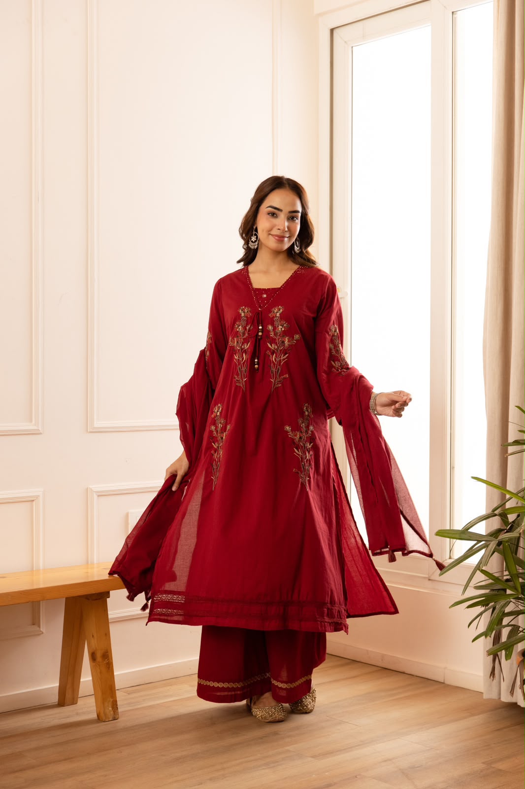Embroidered  A Line Cotton Dupatta In Cotton Fabric  CS0405