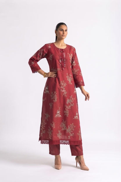 Printed  Cotton Dupatta Set With Lace Work  CS0406