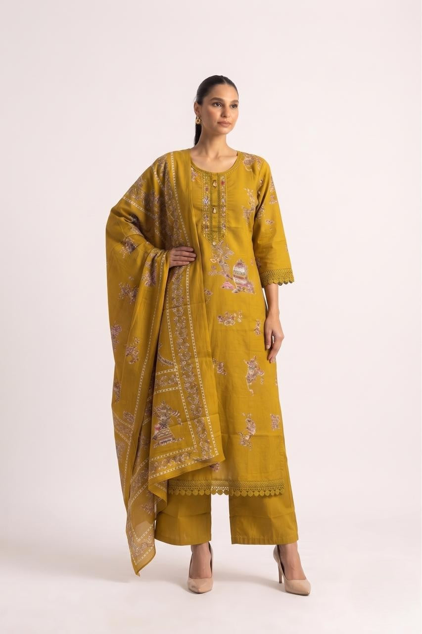 Printed  Cotton Dupatta Set With Lace Work  CS0406