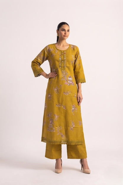 Printed  Cotton Dupatta Set With Lace Work  CS0406