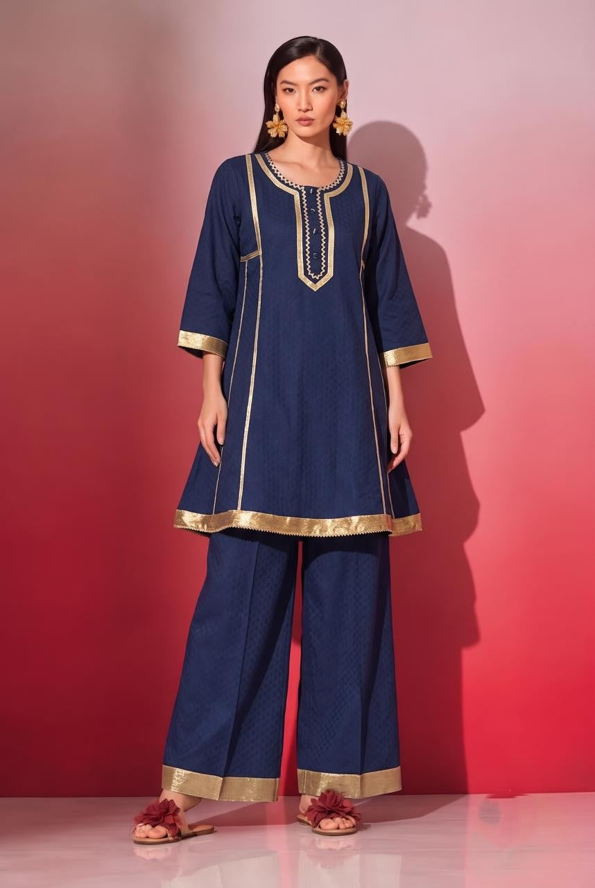 Premium Cotton Lapet Co-Ord Set With Hand Stoch Gota COS189