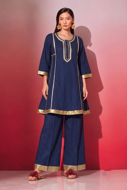 Premium Cotton Lapet Co-Ord Set With Hand Stoch Gota COS189