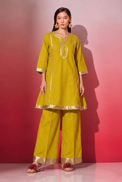 Premium Cotton Lapet Co-Ord Set With Hand Stoch Gota COS189