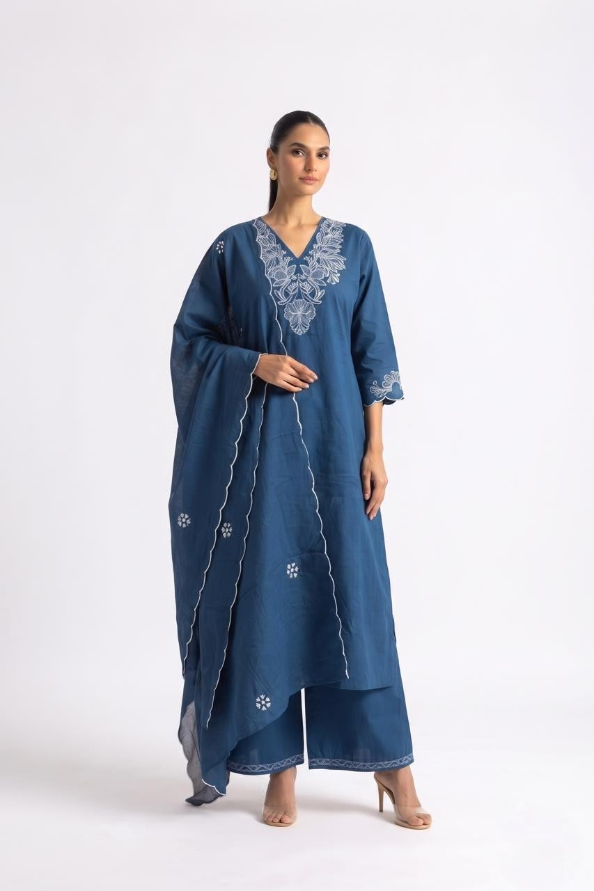 Embroidered Cotton Dupatta Set