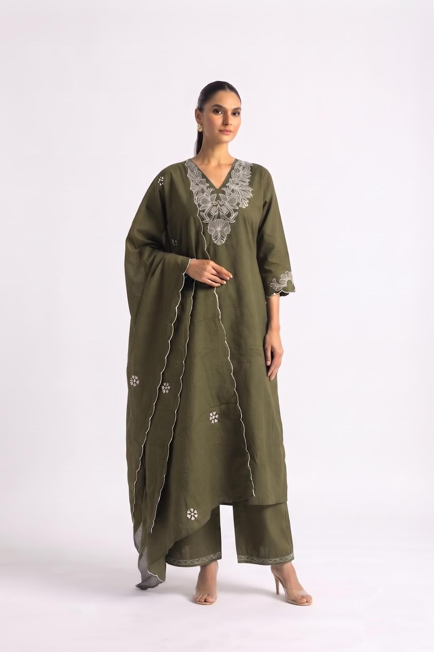 Embroidered Cotton Dupatta Set